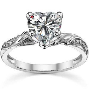2.75Carat -9mm Heart Moissanite Floral Accent Engagement Ring